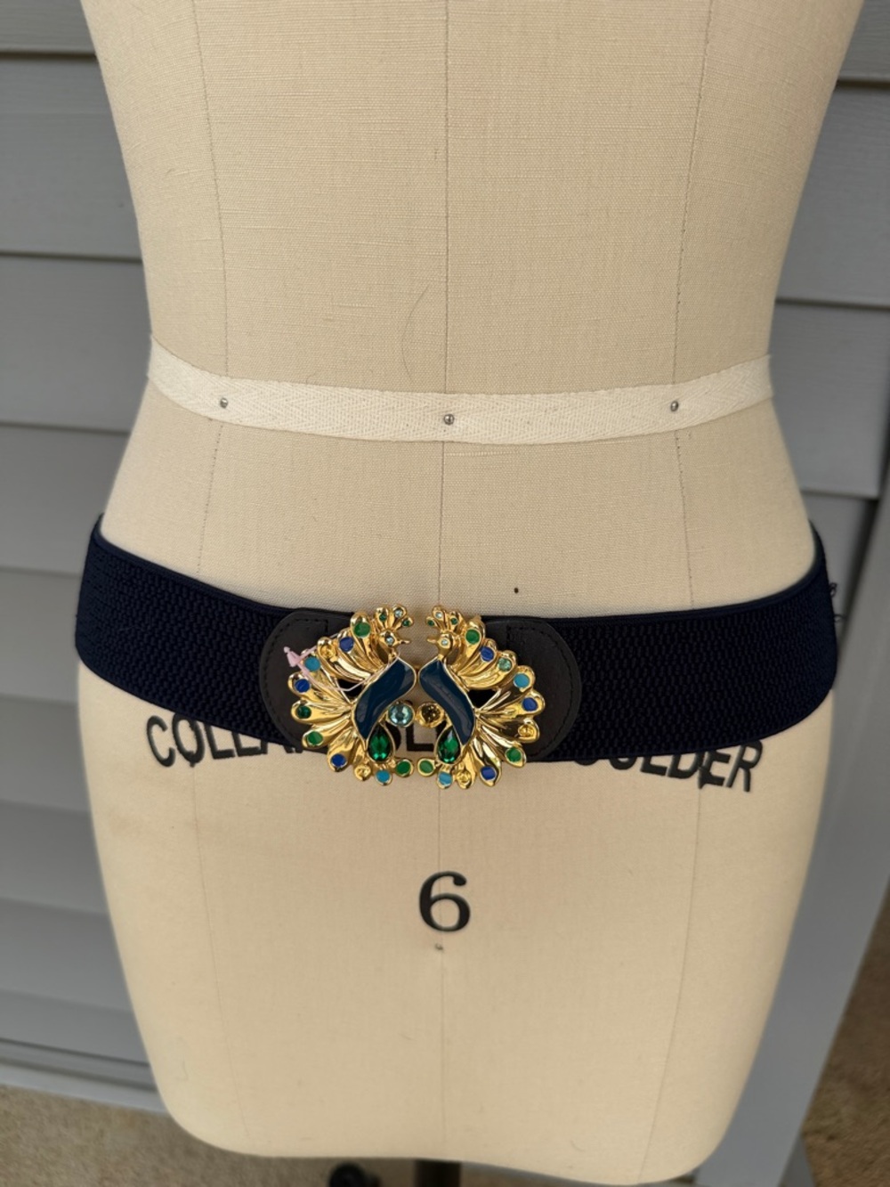 Lilly Pulitzer Gold Peacock Navy Elastic Belt